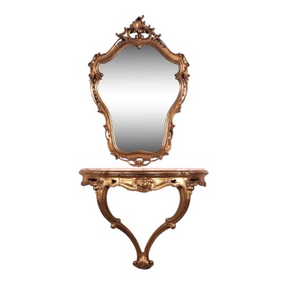 Antique Console and Mirror Baroque Style Wood Italy XX Century