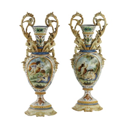 Pair of Majolica Amphorae