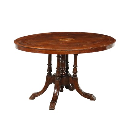 Table Ancienne Plaquée en Noyer Italie XIXe Siècle