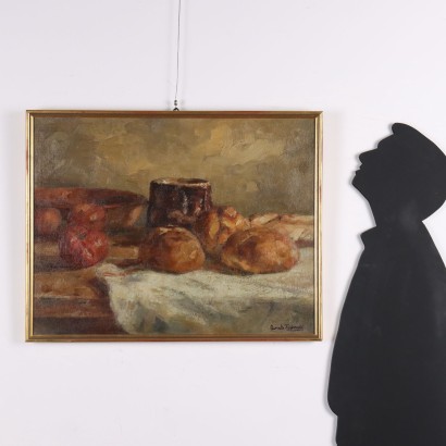 Dipinto di Domenico De Bernardi,Composizione con pane e pomodori,Domenico De Bernardi,Domenico De Bernardi,Domenico De Bernardi