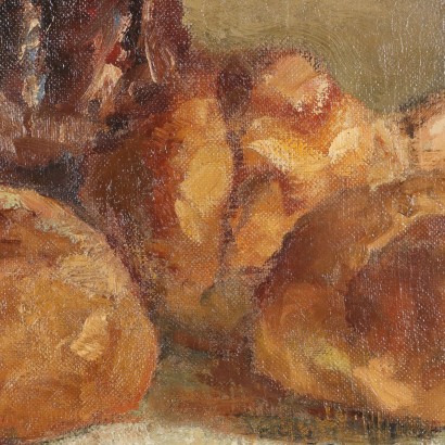 Peinture de Domenico De Bernardi,Composition avec du pain et des tomates,Domenico De Bernardi,Domenico De Bernardi,Domenico De Bernardi