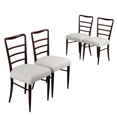 Chaises Vintage Hêtre Teinté Tissu Italie des Années 1950 Restaurées