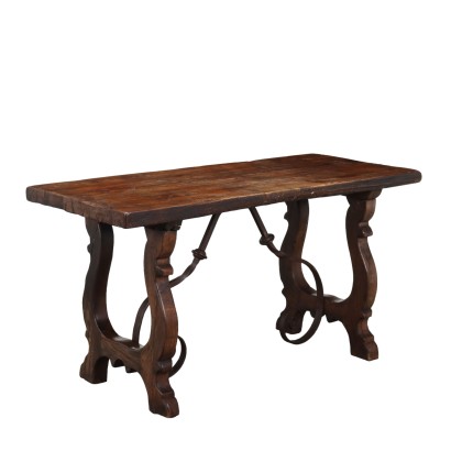 Table Ancienne Style Renaissance Châtaignier Fer Forgé '900