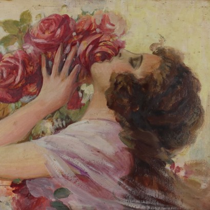 Peinture de Tito Corbella,Fille aux roses,Tito Corbella,Tito Corbella,Tito Corbella