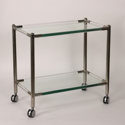 Vintage Service Cart Glass Chromed Metal Italy 1980s