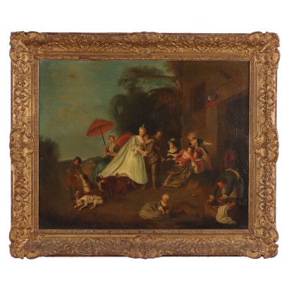 Peinture Scène Extérieure Galante