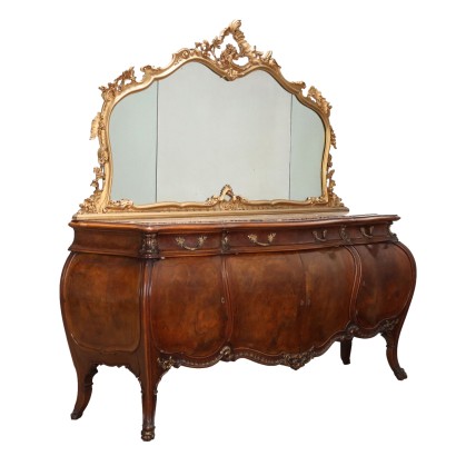 Antique Cupboard Mahogany Burl Mirror Italy XX Century