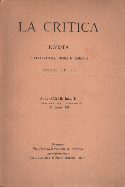 La Critica Anno XXXVII fasc. II., AA.VV.