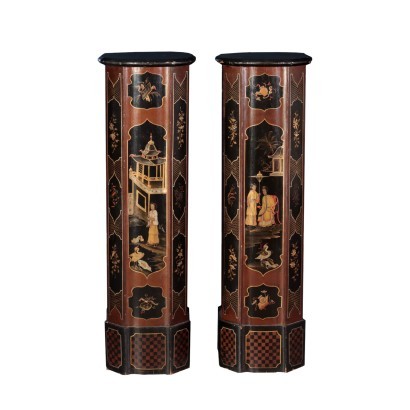 Par de columnas de soporte de jarrón Chinoiserie