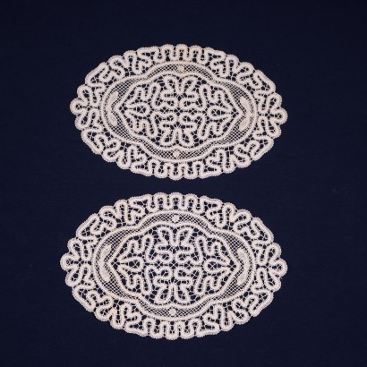 Pair of Antique Bobin Made Doilies Cotton Italy XX Century