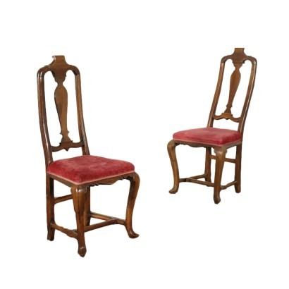 Pair of Chairs Walnut Padded Modena Italy 18th Century