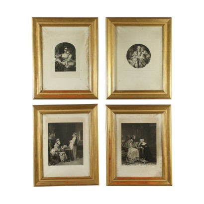 Antique Frames with Prints Wood Italy XIX Century