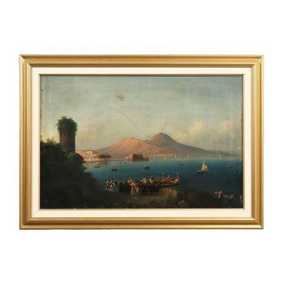 arte, arte italiano, pintura italiana del siglo XIX, Vista del Golfo de Nápoles y Ves