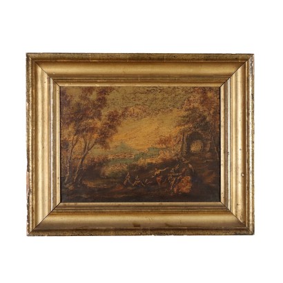 Tableau Ancien avec Paysage Huile sur Toile Italie XXe Siècle