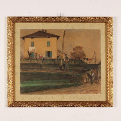 Paysage avec Ferme Crayons Couleurs sur Papier Italie 1930